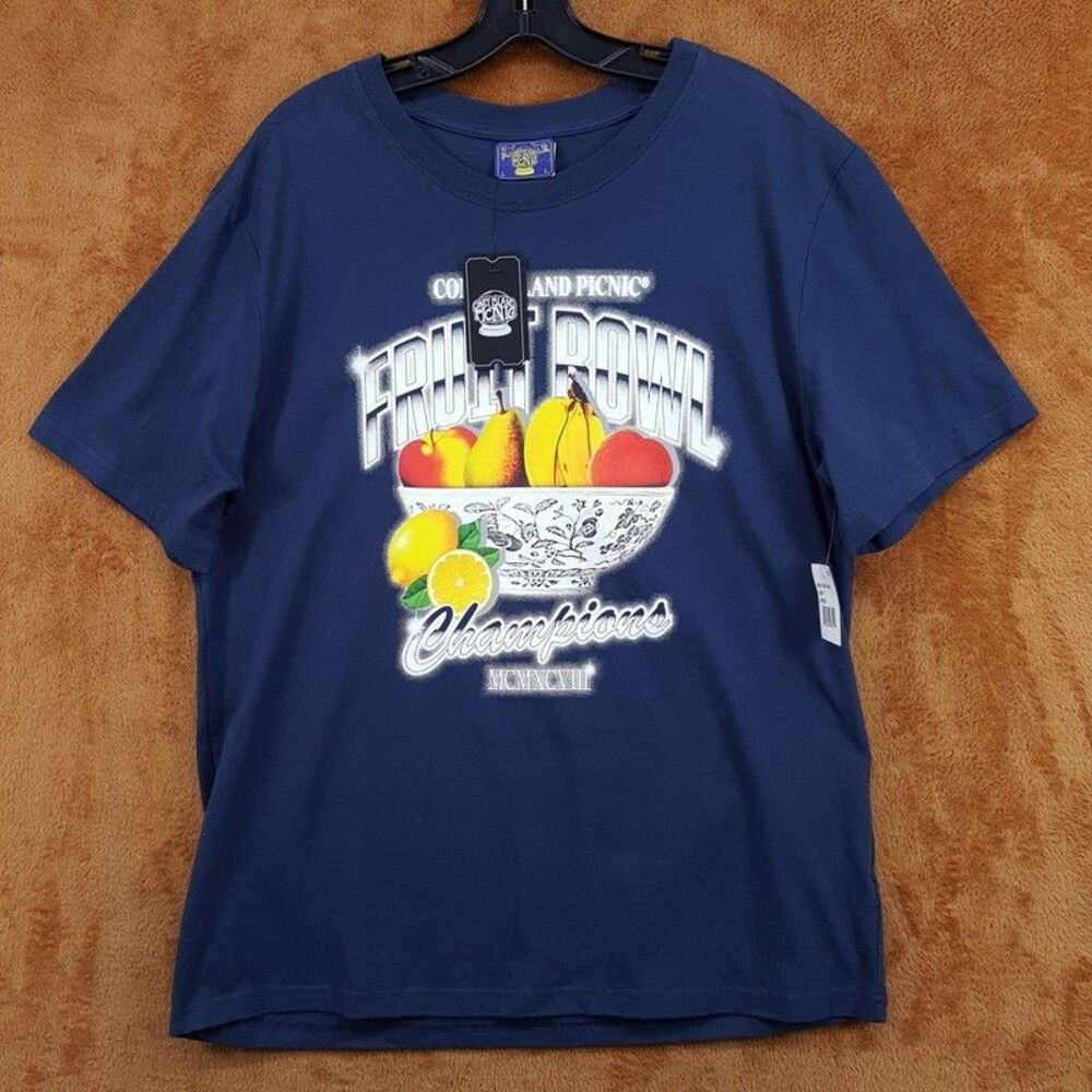 CONEY ISLAND Shirt Mens Large Blue Graphic Fruit Bowl Champion Pullover Crew